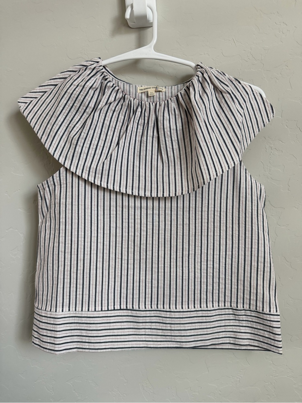 The Sunday Collective Striped Ruffle Collar Top Size 8-9 NWT